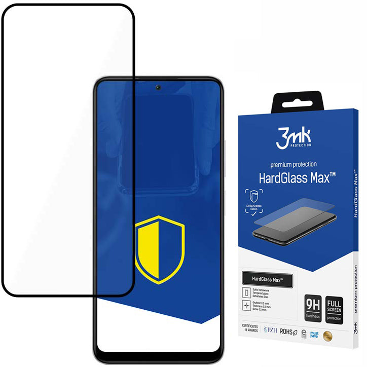 Gehärtetes Glas 3mk HardGlass Max für Redmi Note 12 5G, schwarzer Rahmen