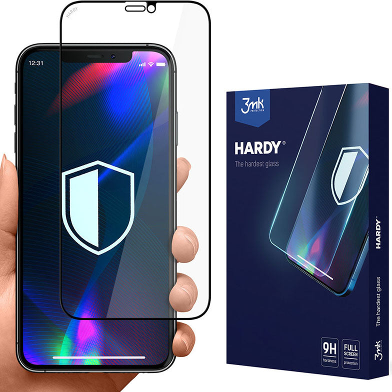 Gehärtetes Glas 3mk Hardy für iPhone 12 / 12 Pro, schwarzer Rahmen