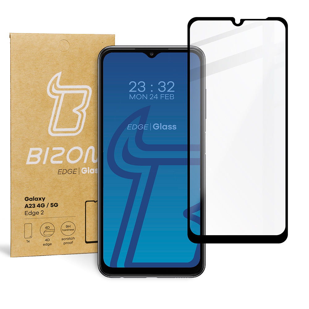 Gehärtetes Glas Bizon Glass Edge 2 für Galaxy A23 5G / 4G, schwarz