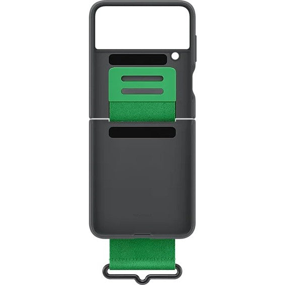 Schutzhülle Samsung Silicone Cover Strap für Galaxy Z Flip4, schwarz mit grünem Streifen