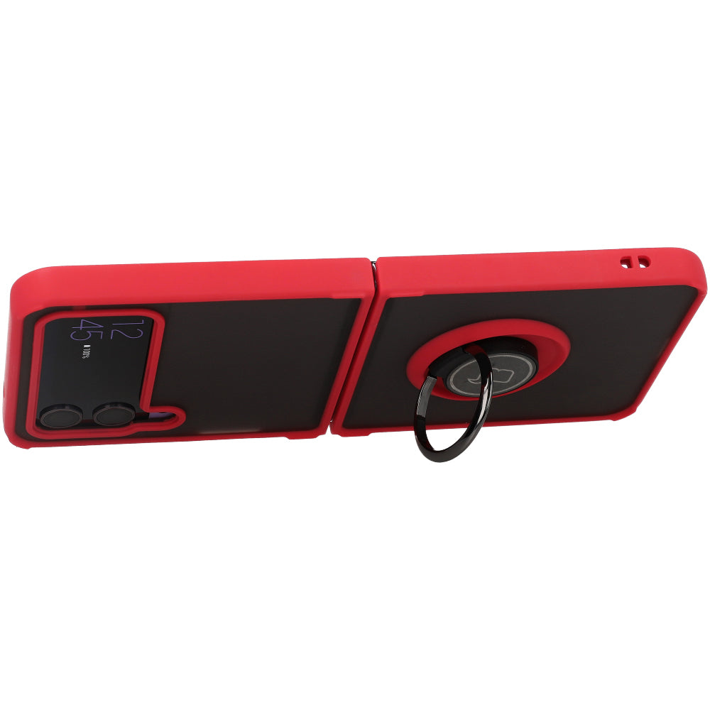 Handyhülle mit Fingergriff für Galaxy Z Flip4, Bizon Case Hybrid Ring, getönt mit rotem Rahmen