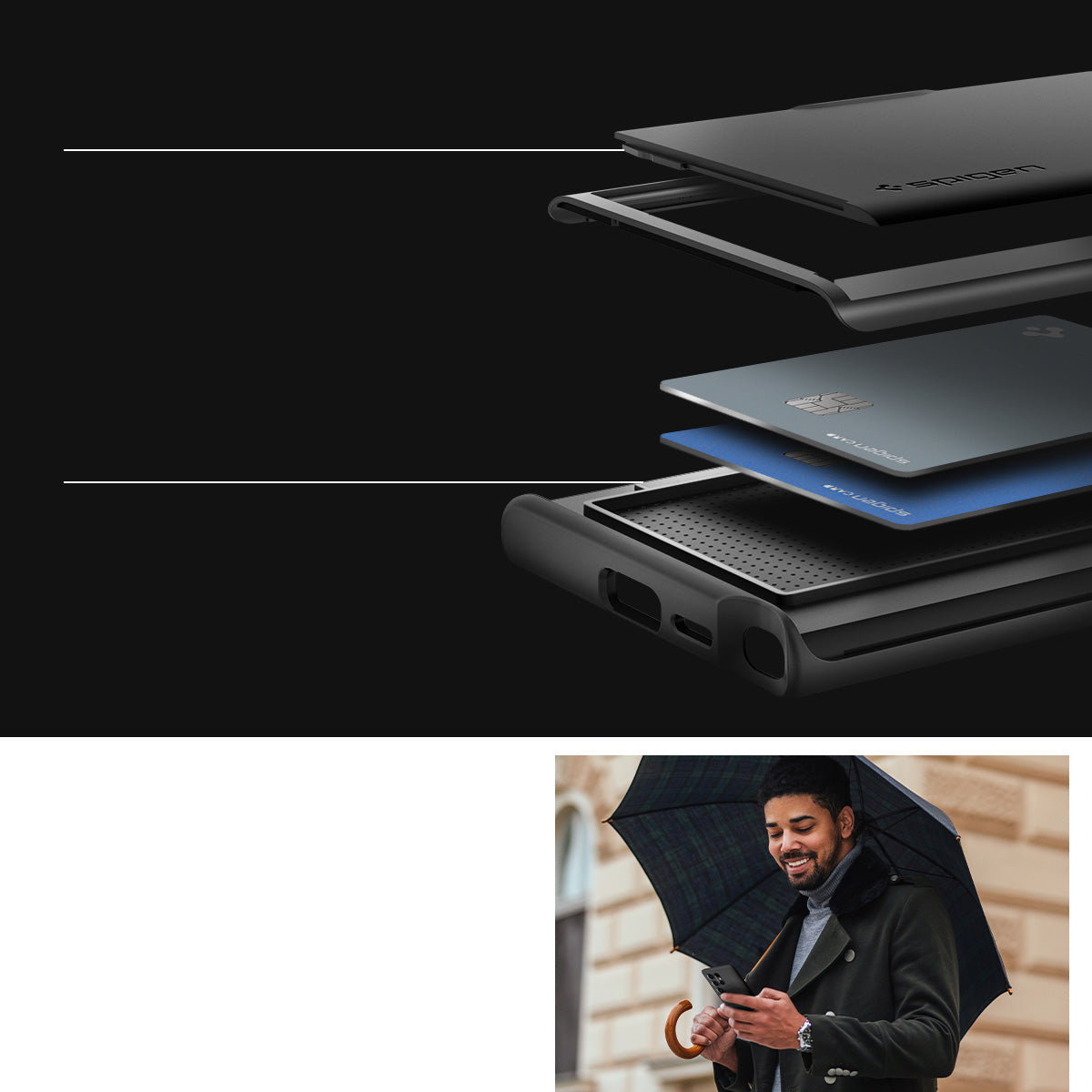 Schutzhülle für Galaxy S24 Ultra, Spigen Slim Armor CS, Schwarz