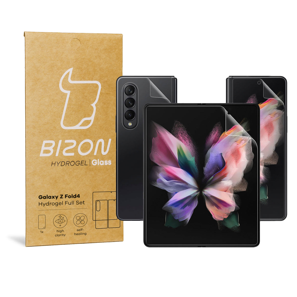 Hydrogel Folie für Front-Display, Rückseite und Mitte Bizon Glass Hydrogel, Galaxy Z Fold4, 2 Stück