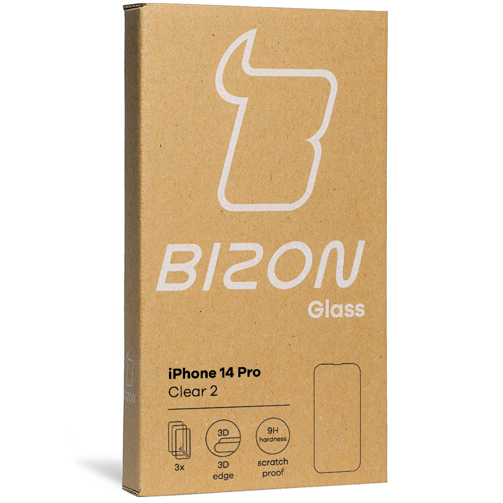 Gehärtetes Glas - 3 Stück + Kameraschutz, iPhone 14 Pro, Bizon Glass Clear 2 Pack