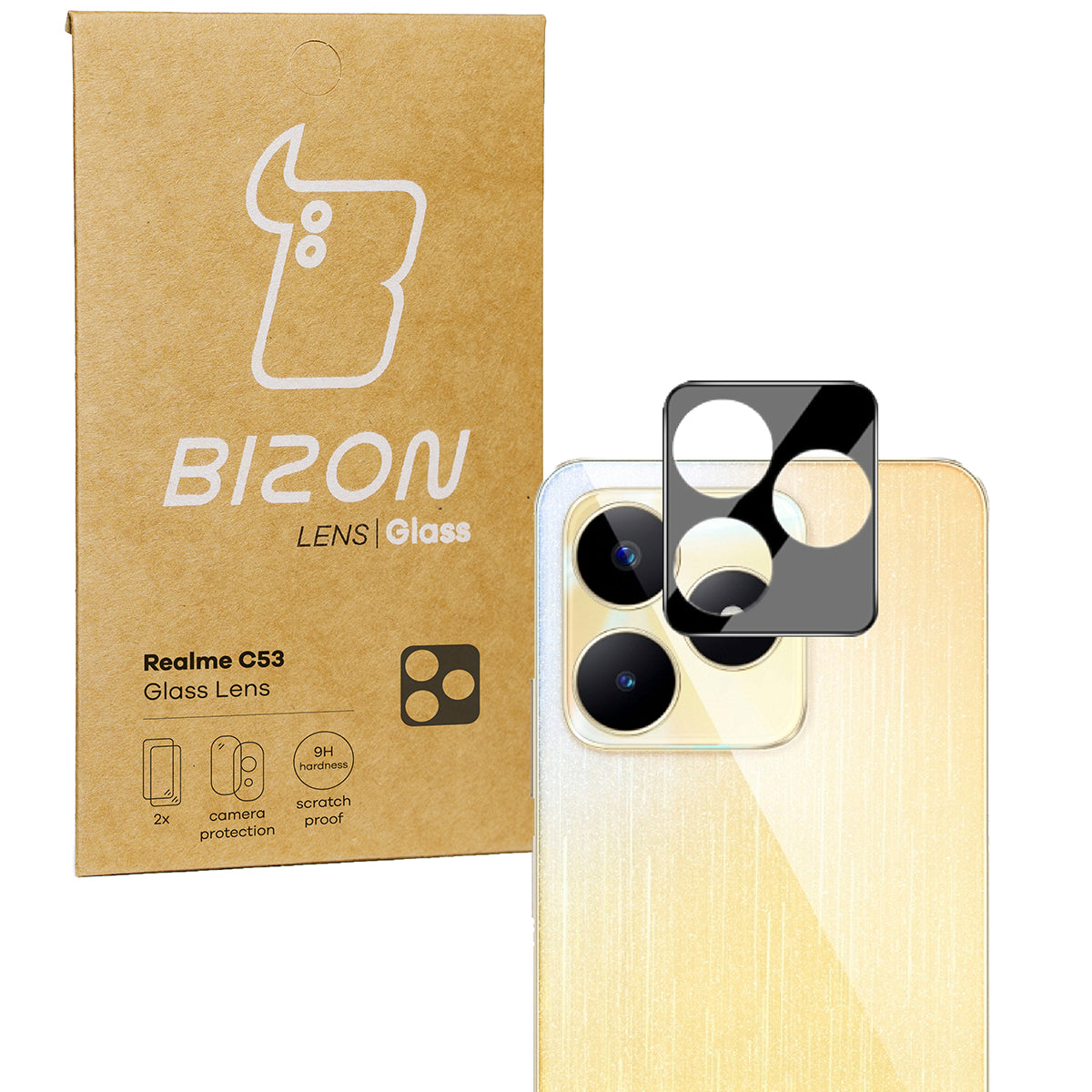 Gehärtetes Glas für die Kamera Bizon Glass Silk Lens für Realme C53, 2 Stück