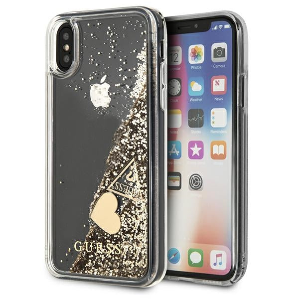 Schutzhülle Guess Liquid Glitter für iPhone Xs / X, gold