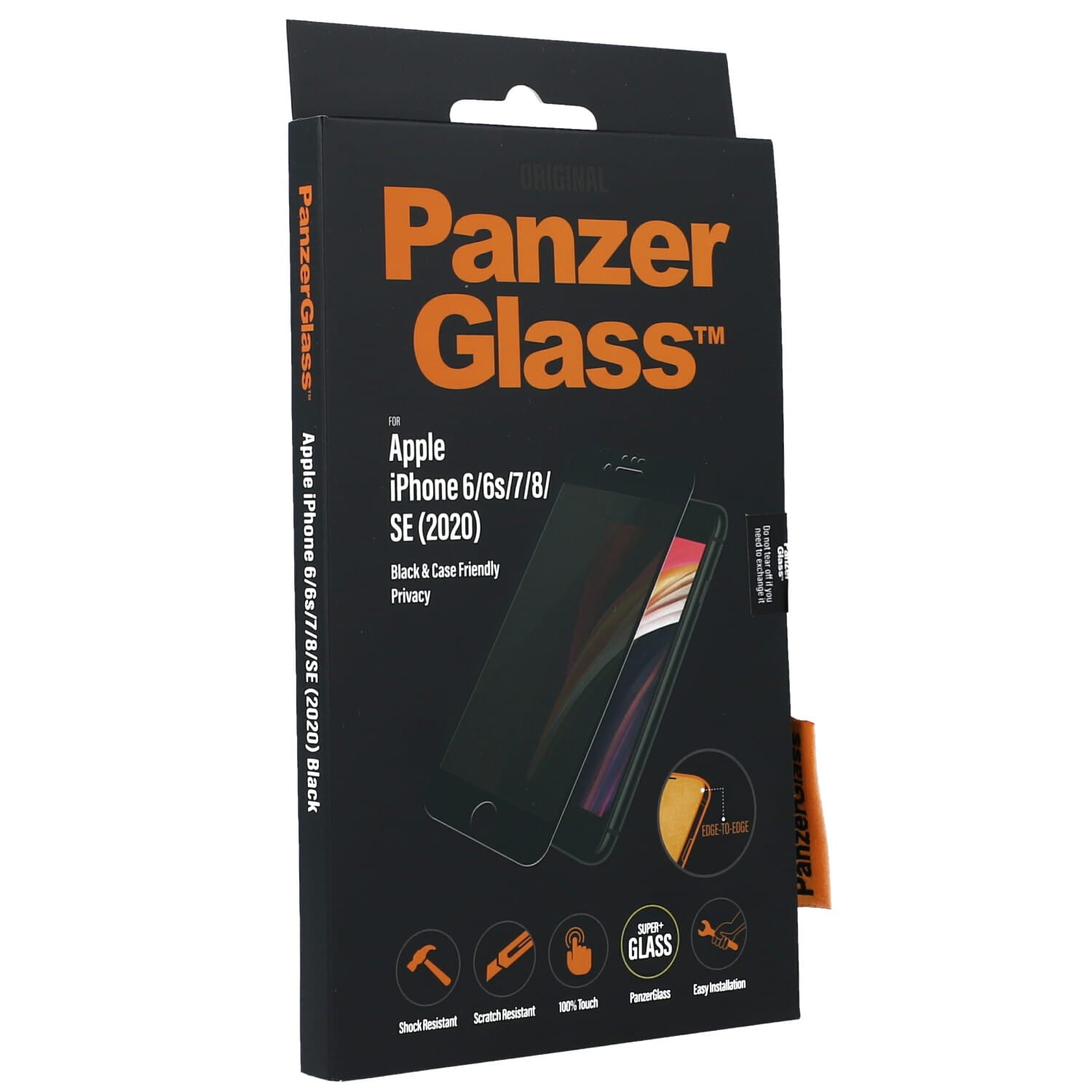 Gehärtetes Glas Panzerglass CF E2E Privacy für iPhone SE 2022/2020 / 8 / 7 / 6 / 6s, abgedunkelt