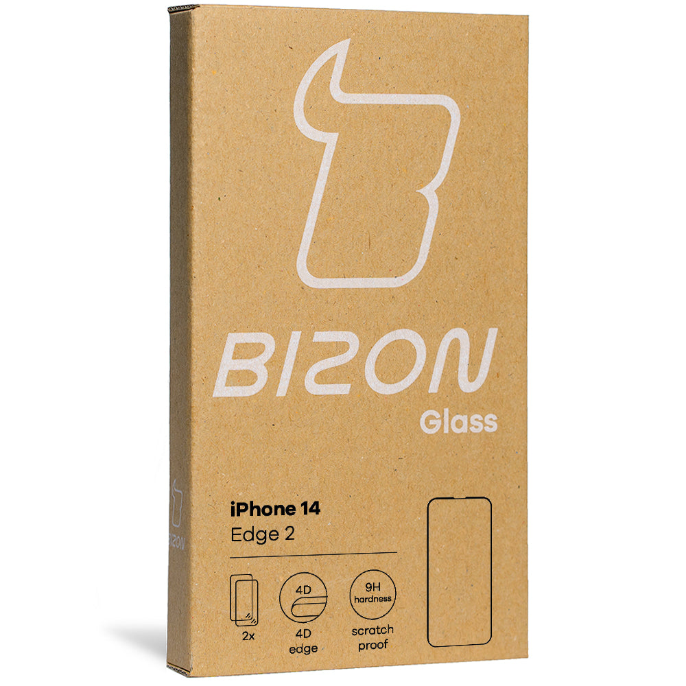 Gehärtetes Glas Bizon Glass Edge 2 - 2 Stück + Kameraschutz, iPhone 14, Schwarz