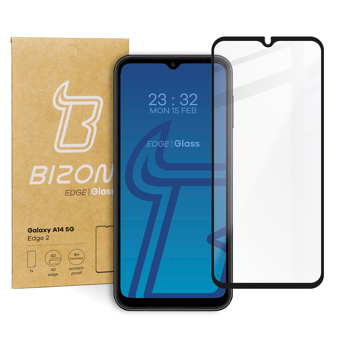 Gehärtetes Glas Bizon Glass Edge 2 für Galaxy A14 4G/5G, Schwarz