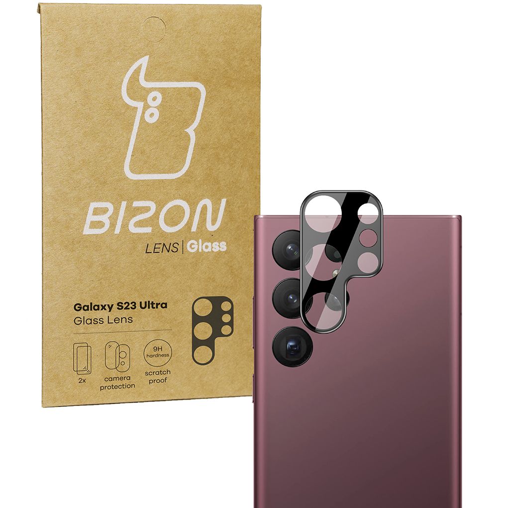 Gehärtetes Glas für die Kamera Bizon Glass Silk Lens für Galaxy S23 Ultra, 2 Stück