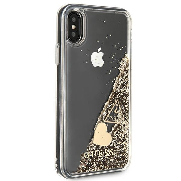 Schutzhülle Guess Liquid Glitter für iPhone Xs / X, gold