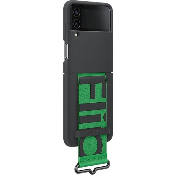 Schutzhülle Samsung Silicone Cover Strap für Galaxy Z Flip4, schwarz mit grünem Streifen