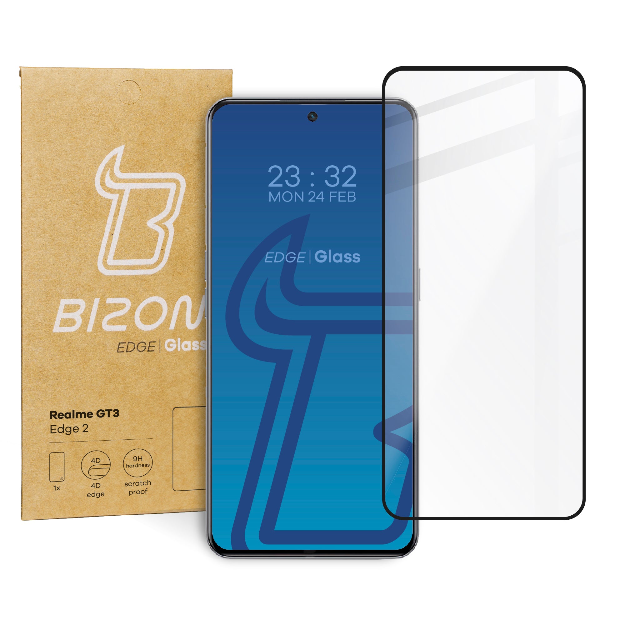 Gehärtetes Glas Bizon Glass Edge 2 für Realme GT3, Schwarz