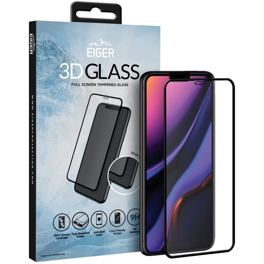 Gehärtetes Glas für die Schutzhülle Eiger 3D Glass iPhone 11, XR, schwarzer Rahmen