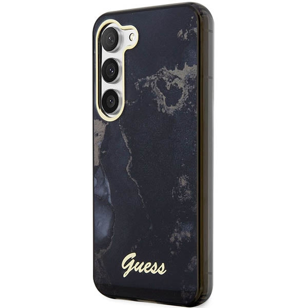 Schutzhülle Guess Hardcase Golden Marble für Galaxy S23, Schwarz