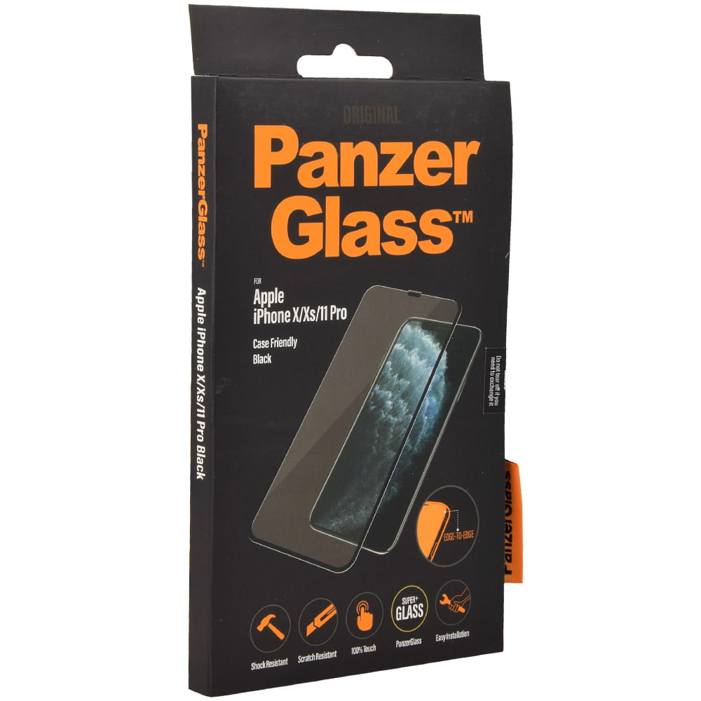 Gehärtetes Glas für die Schützhülle PanzerGlass Case Friendly E2E iPhone 11 Pro/Xs/X, schwarzer Rahmen