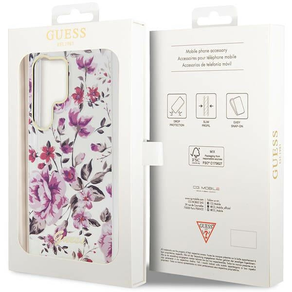 Schutzhülle Guess Hardcase Flower Collection für Galaxy S23 Ultra, Weiß