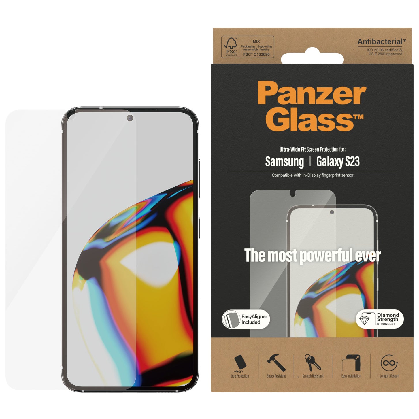 Gehärtetes Glas für das gesamte Display PanzerGlass Ultra-Wide Fit + EasyAligner für Galaxy S23