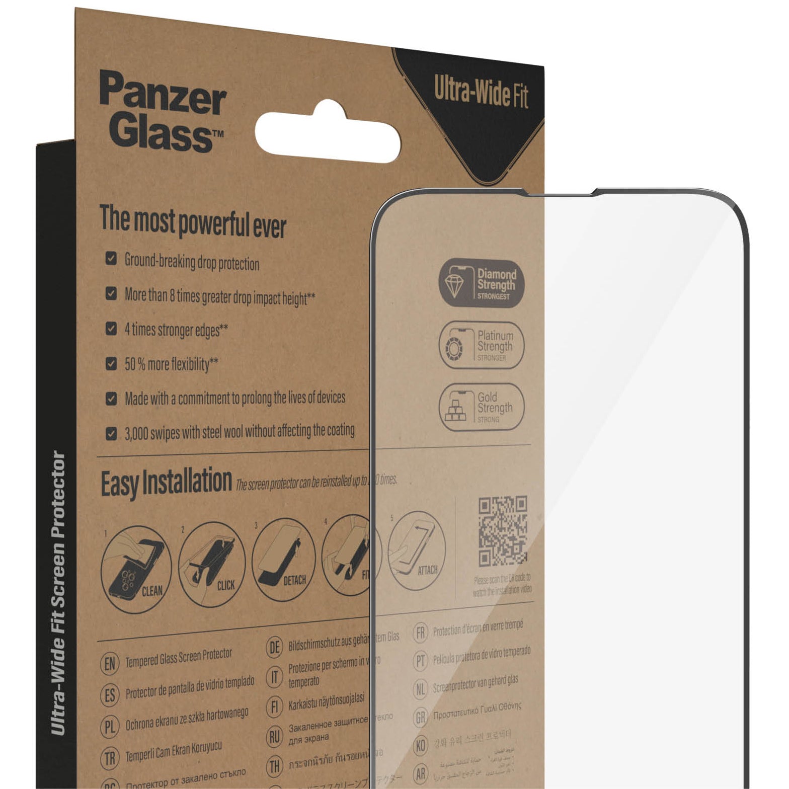 Gehärtetes Glas für das gesamte Display PanzerGlass Ultra-Wide Fit + EasyAligner für iPhone 14 / 13 Pro / 13, schwarzer Rahmen