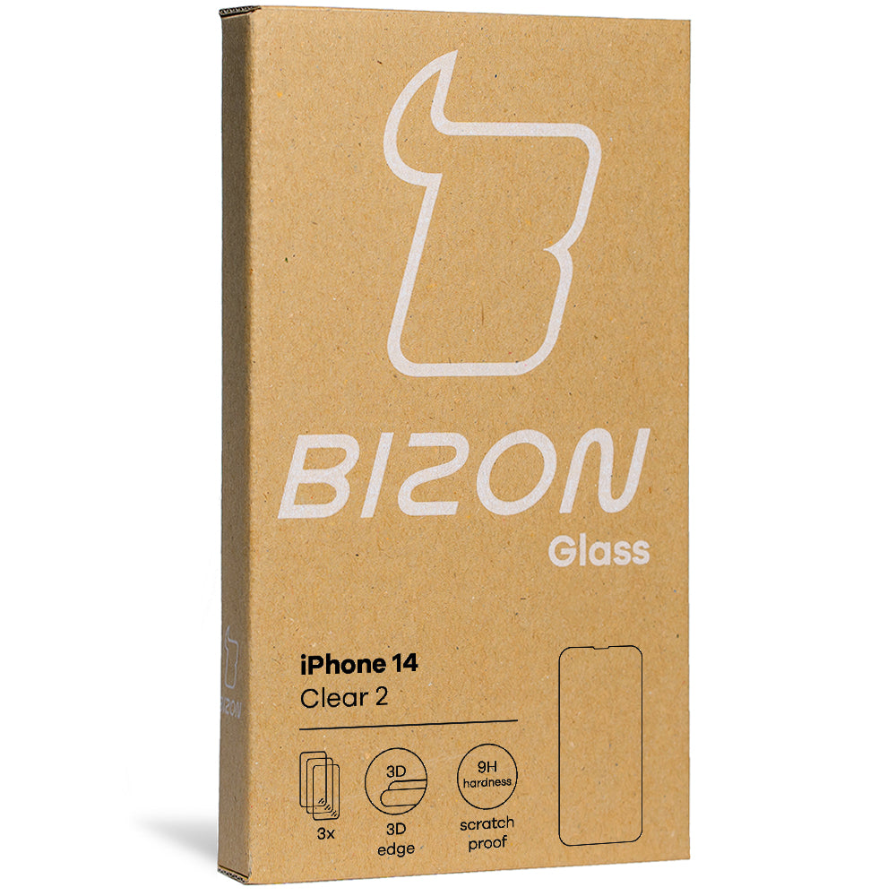 Gehärtetes Glas Bizon Glass Clear 2 - 3 Stück + Kameraschutz, iPhone 14