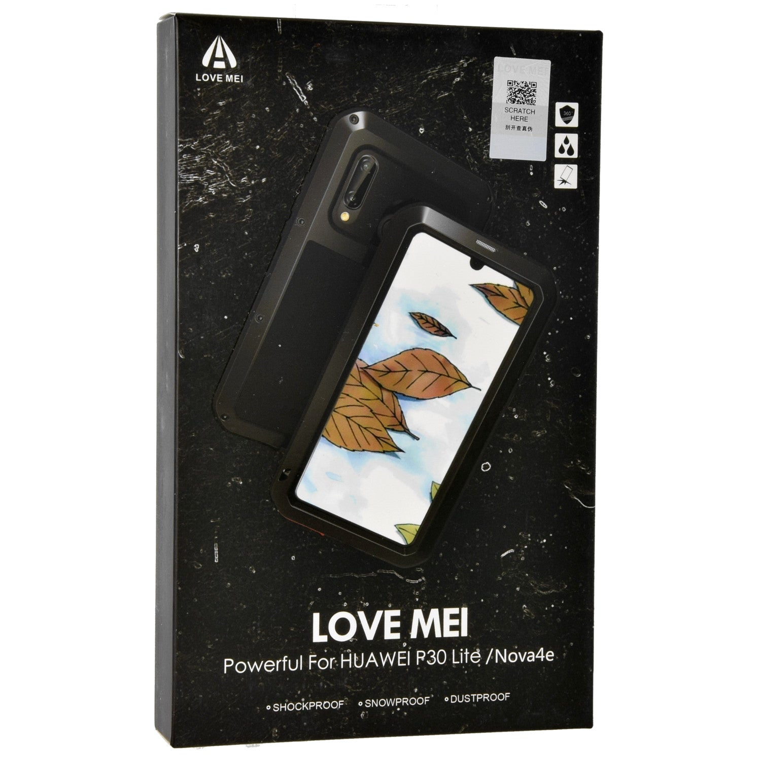 Gepanzerte Schutzhülle mit Glas für Huawei P30 Lite, Love Mei Powerful, Schwarz