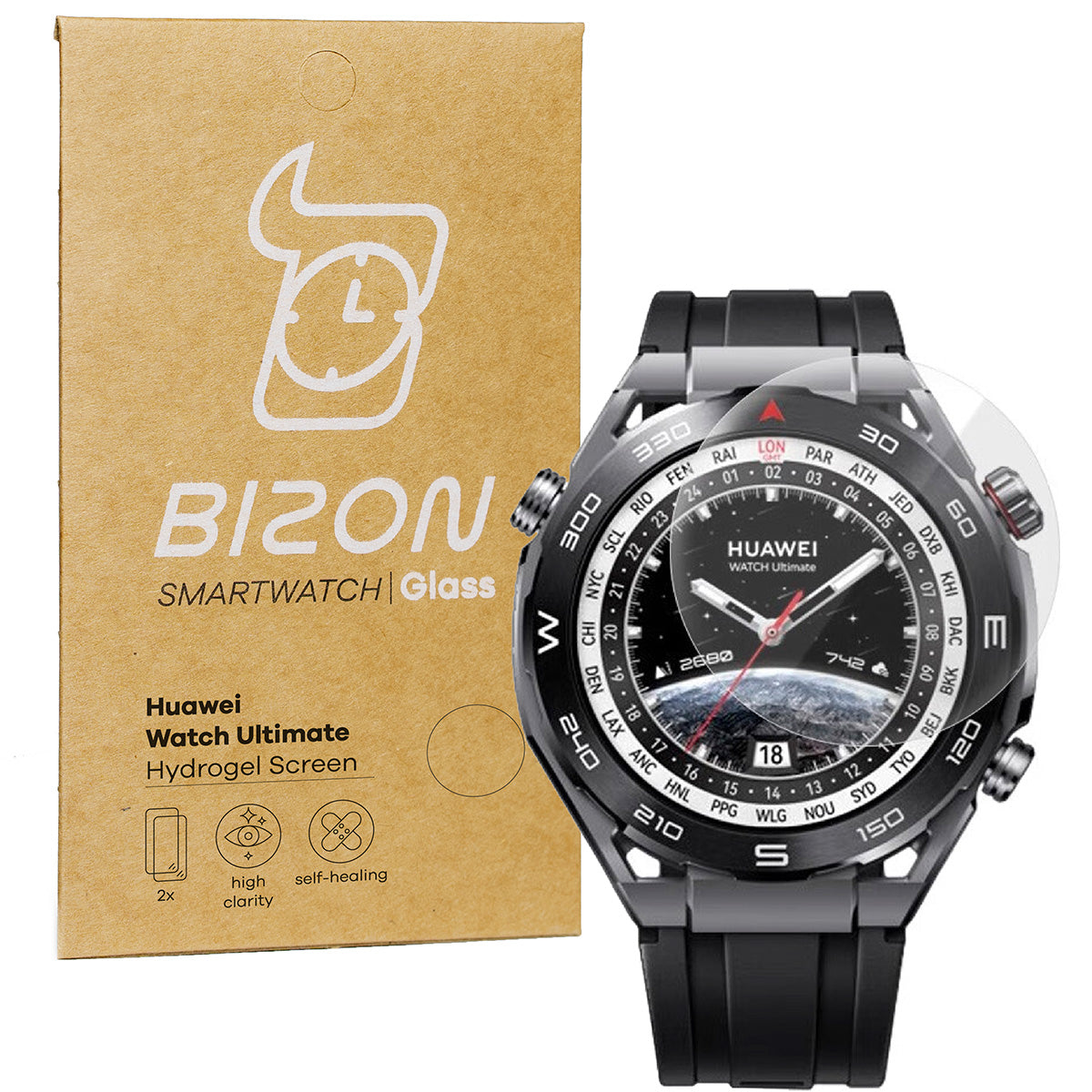 Hydrogel Folie für den Bildschirm Bizon Glass Hydrogel für Huawei Watch Ultimate, 2 Stück