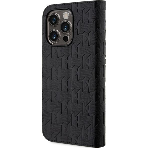 Schutzhülle Karl Lagerfeld Bookcase Monogram Saffiano für iPhone 14 Pro, Schwarz