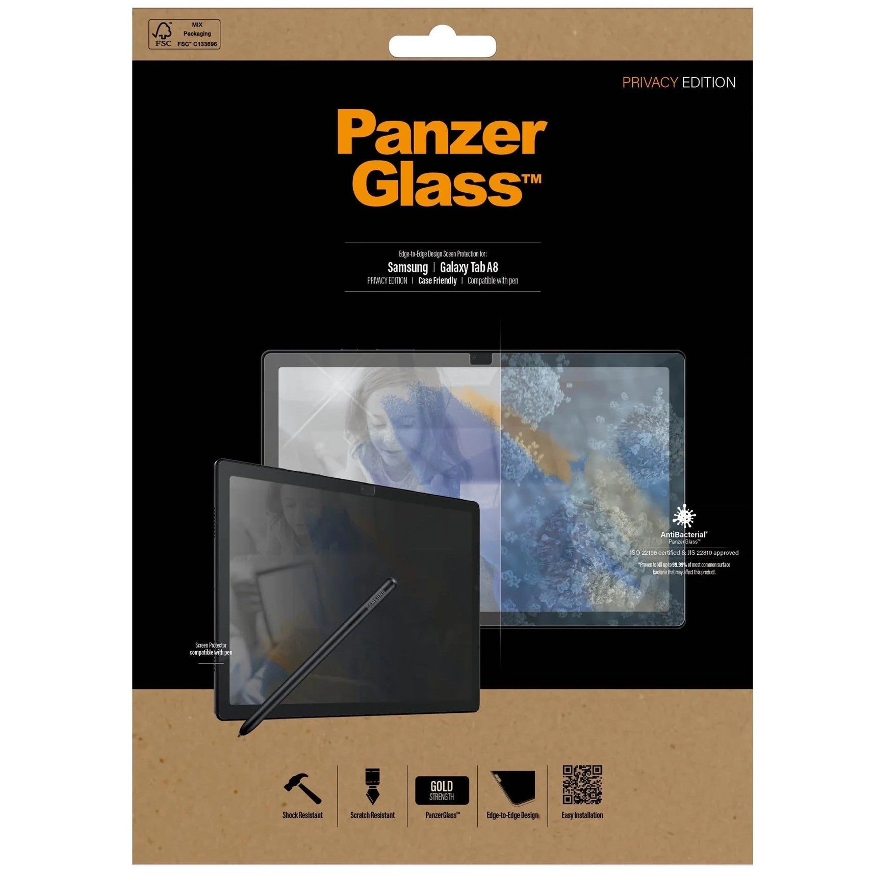 Gehärtetes Glas für das gesamte Display PanzerGlass Edge-to-Edge Privacy für Galaxy Tab A8, Getönte