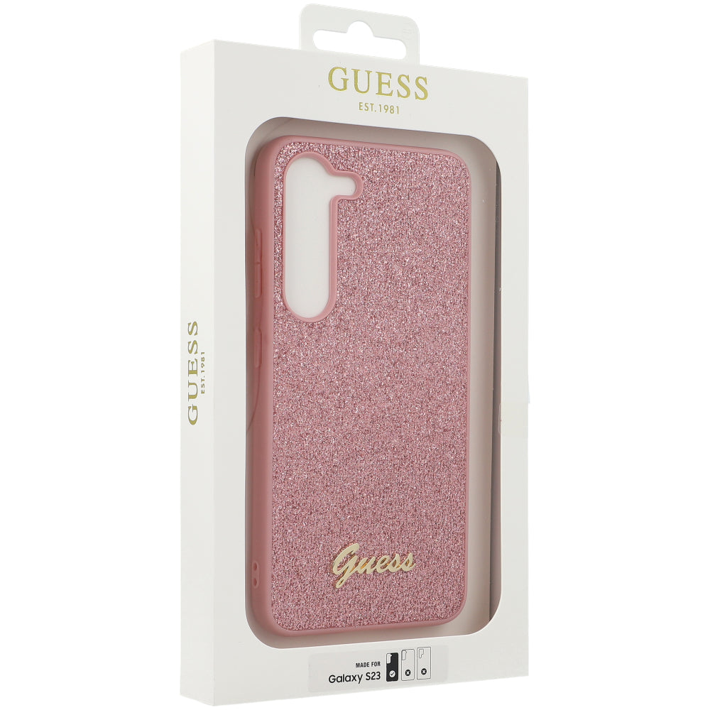 Schutzhülle Guess Hardcase Glitter Script für Galaxy S23 5G, Rosa