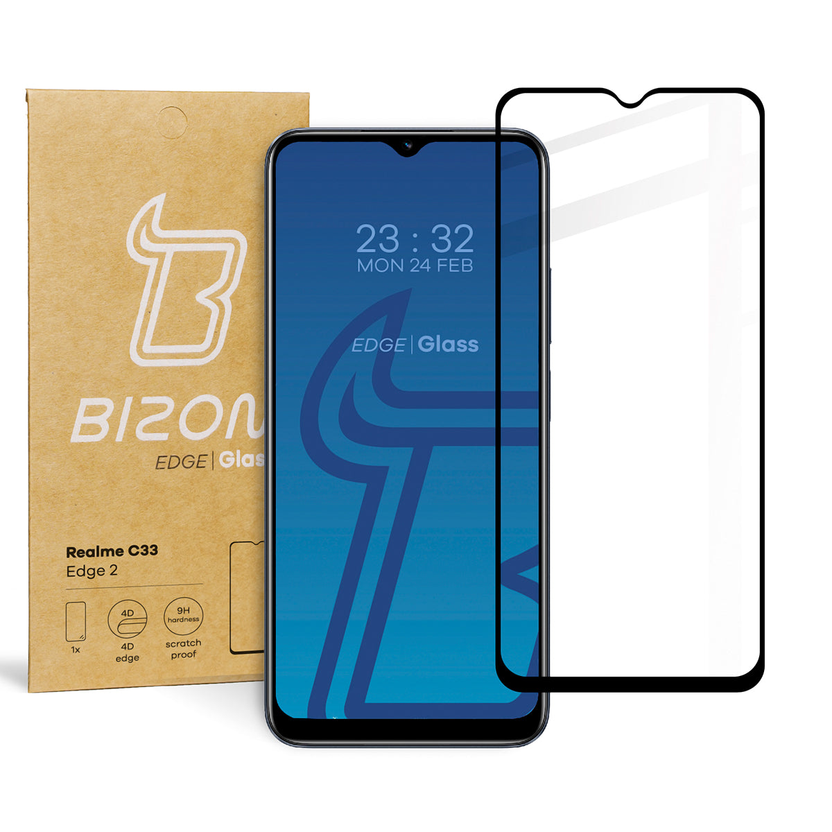 Gehärtetes Glas Bizon Glass Edge 2 für Realme C33, schwarz