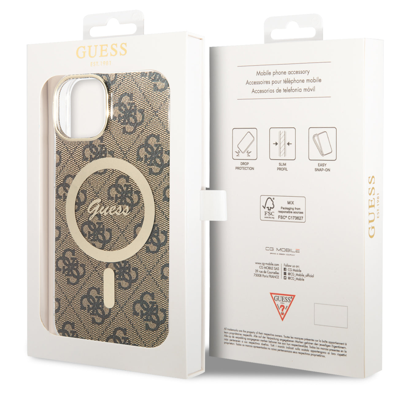 Guess Hardcase 4G MagSafe Tasche für iPhone 14 Plus, braun
