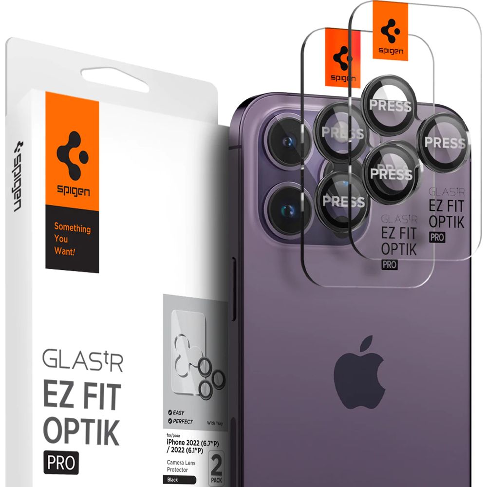 Glas für die Kamera Spigen Glas.tR Ez Fit Optik Pro 2-Pack für iPhone 16 Pro / 16 Pro Max / 15 Pro / 15 Pro Max / 14 Pro / 14 Pro Max, Schwarz