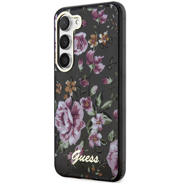 Schutzhülle Guess Hardcase Flower Collection für Galaxy S23, Schwarz