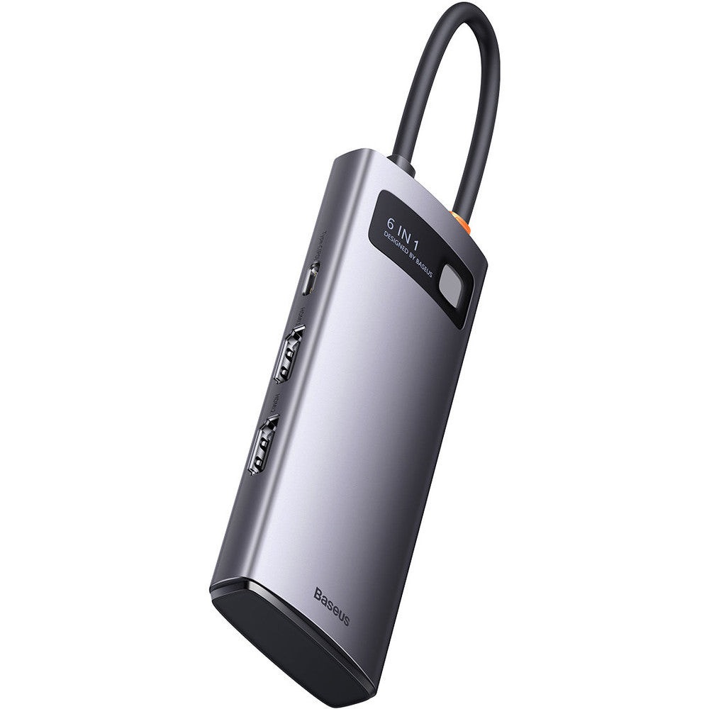Hub-Adapter Baseus Metal Gleam, 6w1 USB-C / 2x HDMI / 3x USB 3.2, Grau