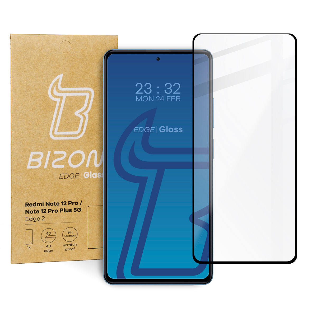 Gehärtetes Glas Bizon Glass Edge 2 für Redmi Note 12 Pro/12 Pro+ 5G, Schwarz