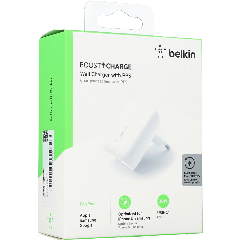 Wandladegerät Belkin Boost USB-C PD 3.0 PPS MFi 30W, Weiß