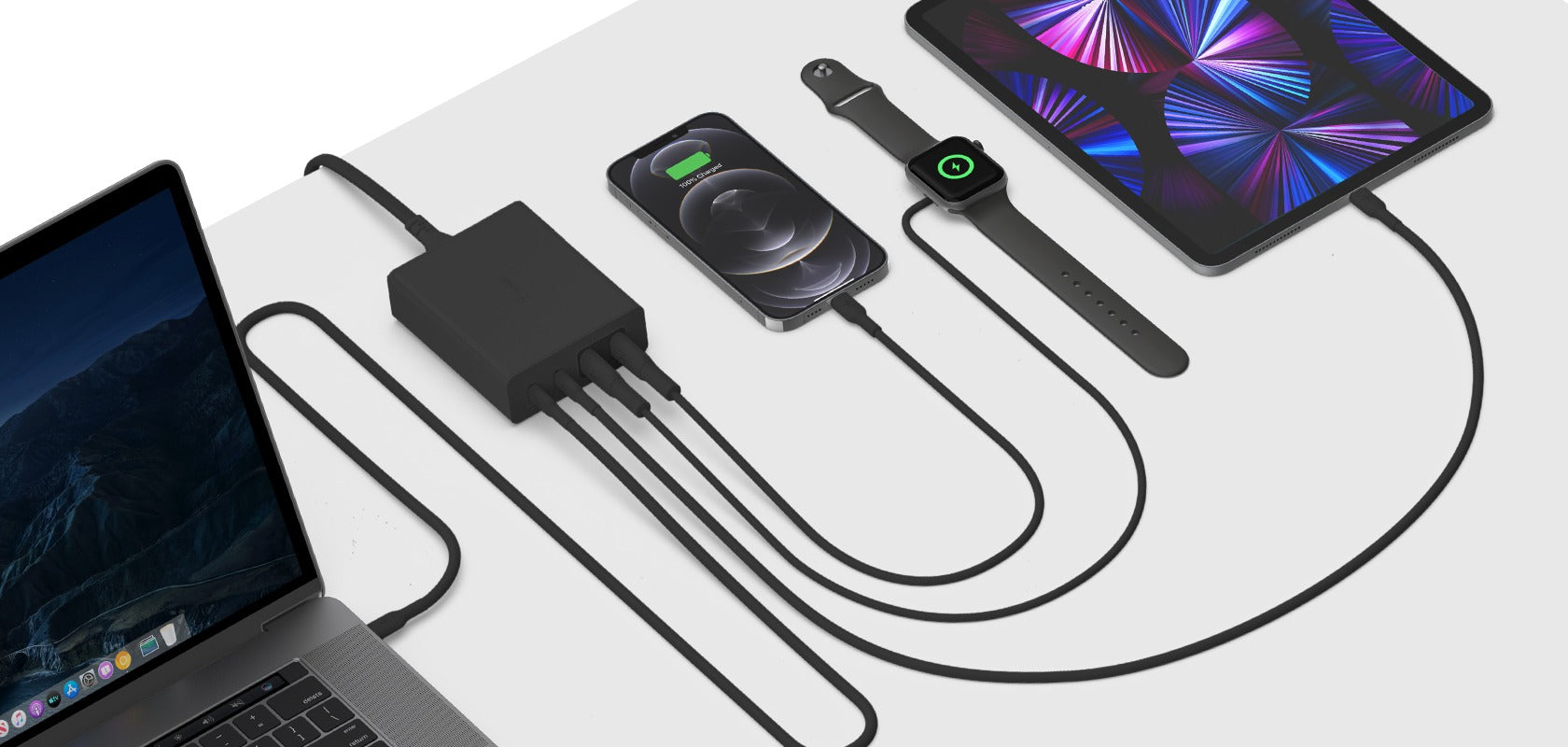 Wandladegerät Belkin Boost Pro 4-Port GaN Charger 108W MFi 2x USB-C, 2x USB-A, Schwarz