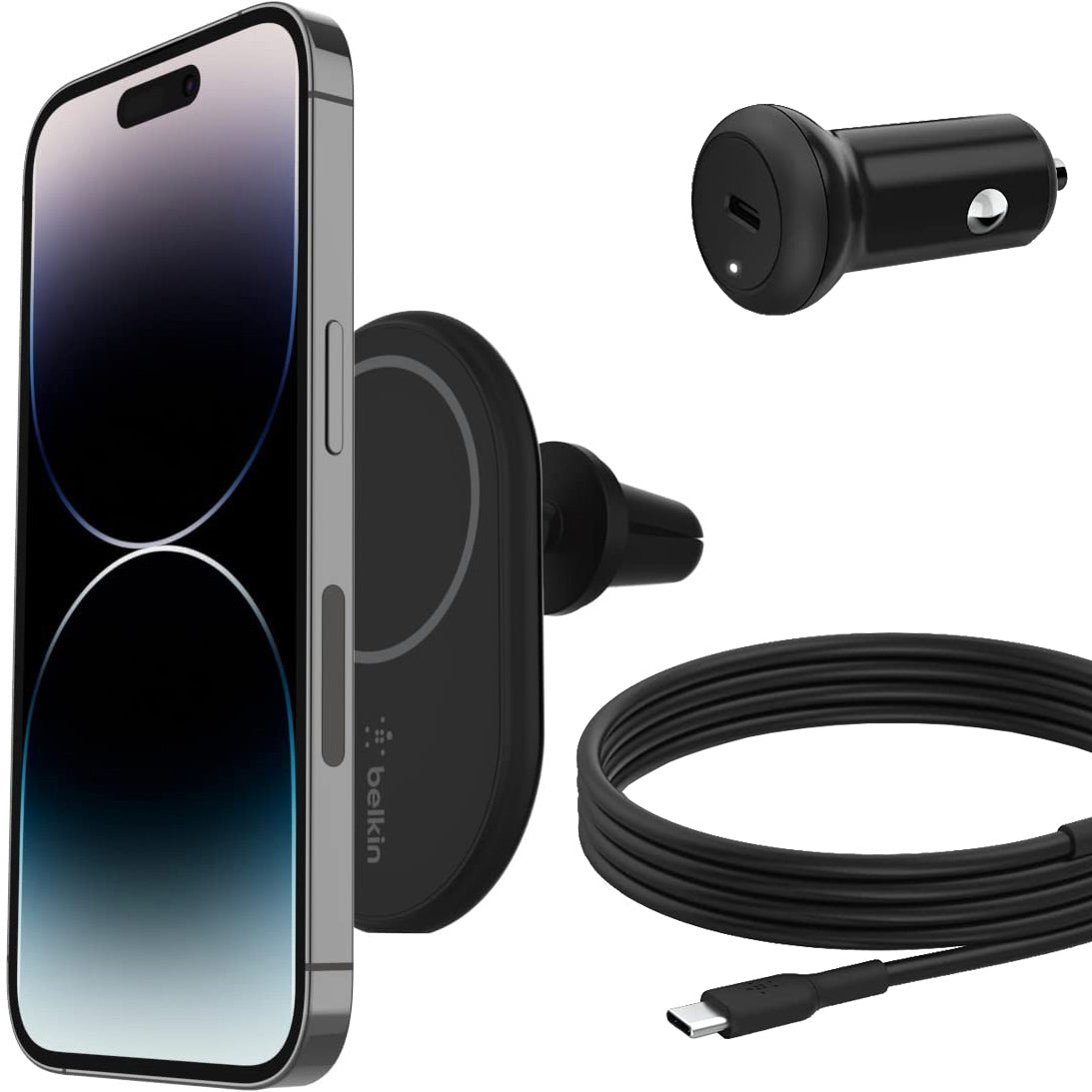 Auto Handyhalterung mit Qi-Ladegerät Belkin Boost Magnetic Qi 10W Car Charger Vent mit MagSafe mit Autoladegerät, Schwarz