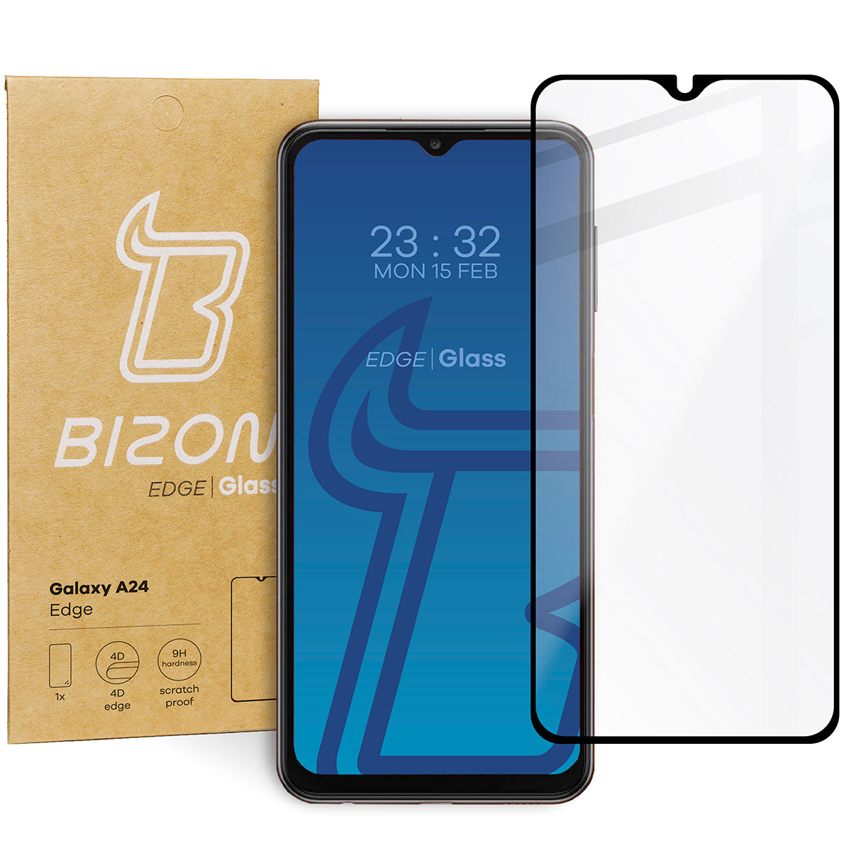 Gehärtetes Glas Bizon Glass Edge für Galaxy A24 4G, Schwarz