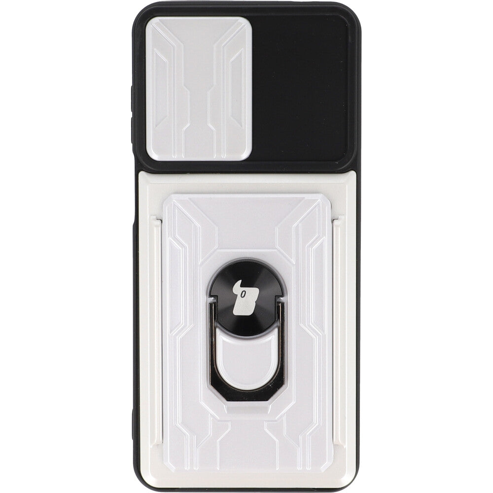 Schutzhülle Bizon Case Camshield Card Slot Ring für Moto G22, Weiß