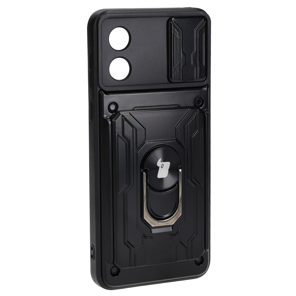 Schutzhülle Bizon Case Camshield Card Slot Ring für Motorola Moto E13 5G, Schwarz