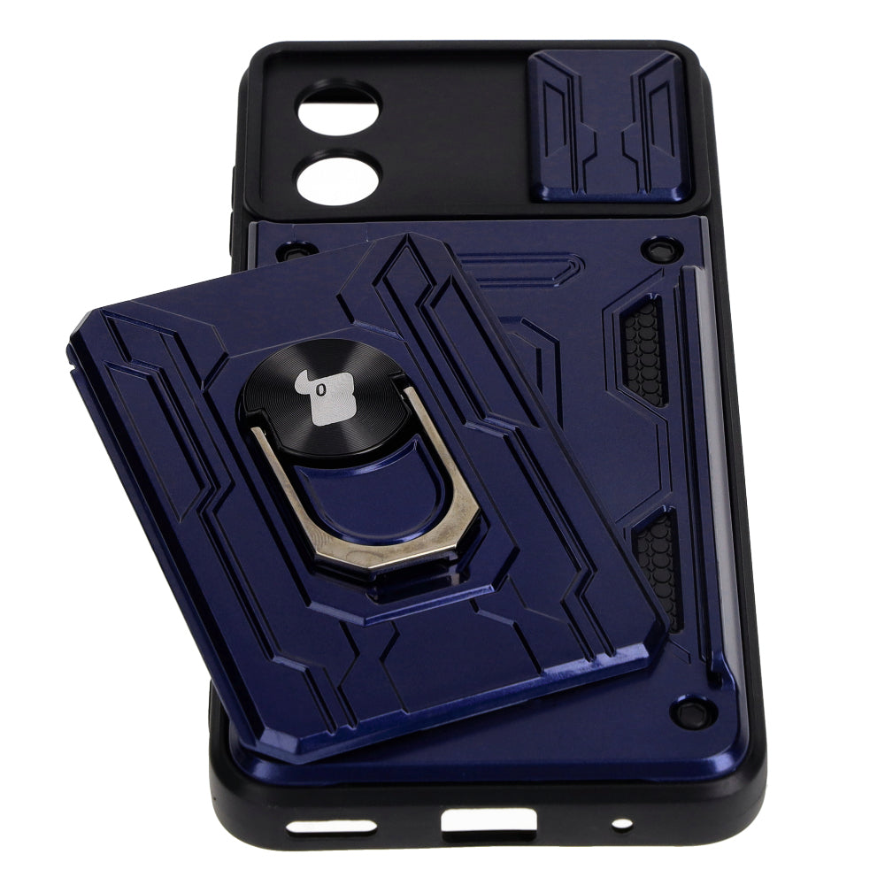 Schutzhülle Bizon Case Camshield Card Slot Ring für Motorola Moto E13 5G, Dunkelblau