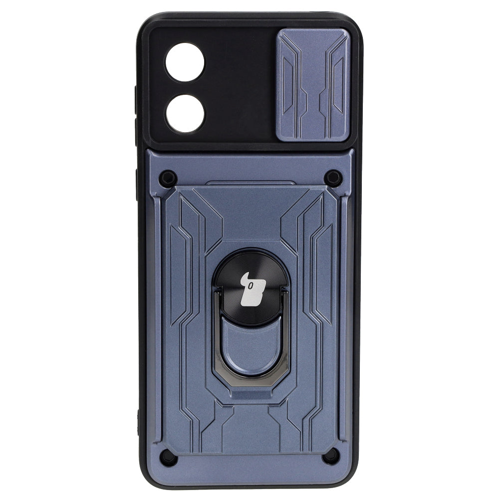 Schutzhülle Bizon Case Camshield Card Slot Ring für Motorola Moto E13 5G, Grau