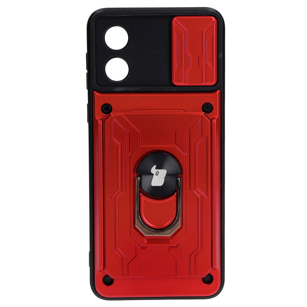 Schutzhülle Bizon Case Camshield Card Slot Ring für Motorola Moto E13 5G, Rot