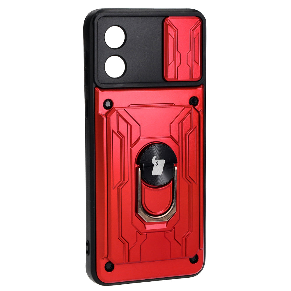 Schutzhülle Bizon Case Camshield Card Slot Ring für Motorola Moto E13 5G, Rot