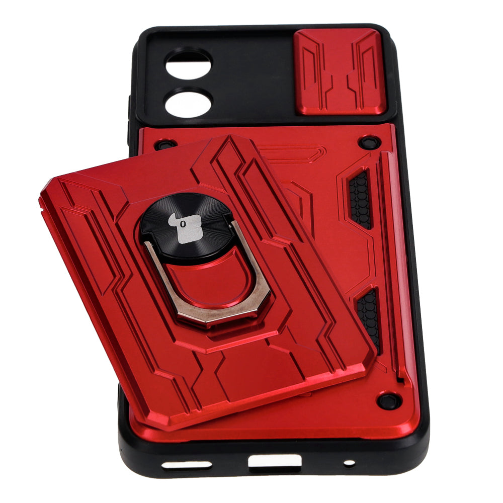 Schutzhülle Bizon Case Camshield Card Slot Ring für Motorola Moto E13 5G, Rot