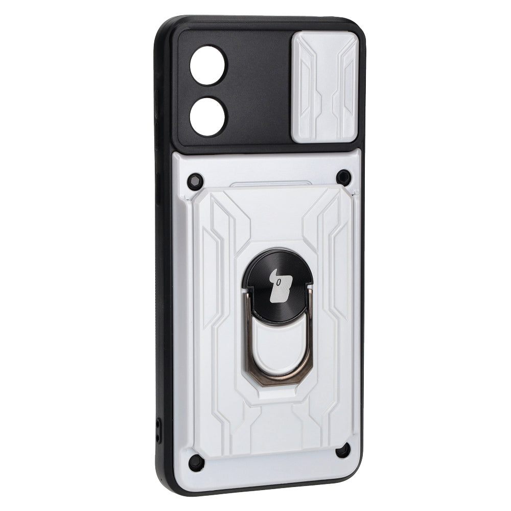 Schutzhülle Bizon Case Camshield Card Slot Ring für Motorola Moto E13 5G, Weiß
