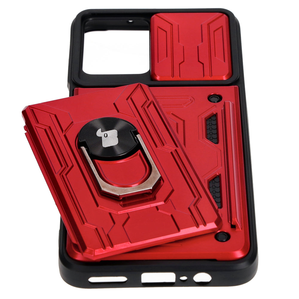 Schutzhülle Bizon Case Camshield Card Slot Ring für Motorola Moto G13 / G23 / G53 5G, Rot