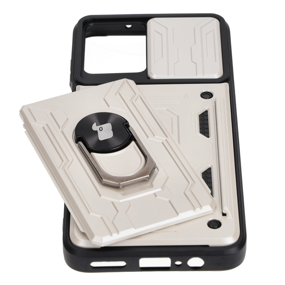 Schutzhülle Bizon Case Camshield Card Slot Ring für Motorola Moto G13 / G23 / G53 5G, Weiß
