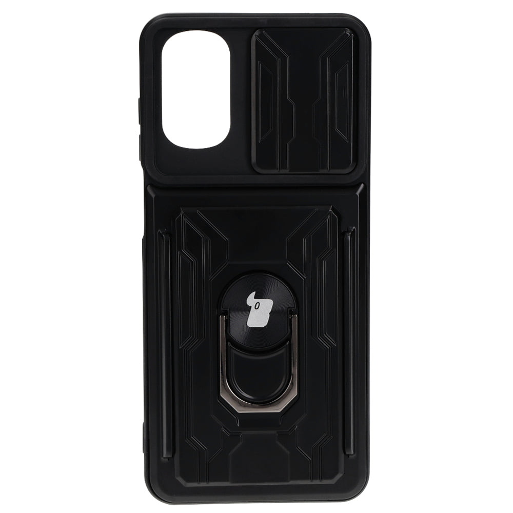 Schutzhülle Bizon Case Camshield Card Slot Ring Moto G22, Schwarz